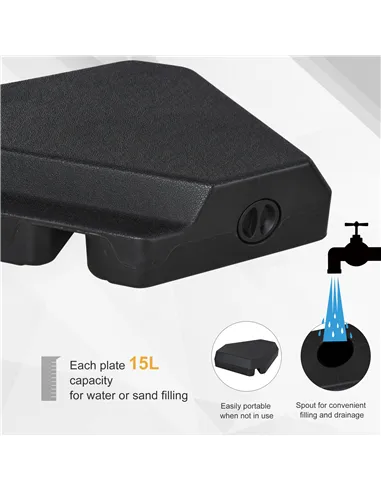 Outsunny 4PCs Fillable Parasol Base Weights with Steel Cross Base Garden Umbrella Stand 60L Water or 72kg Sand Filled Weights Pl