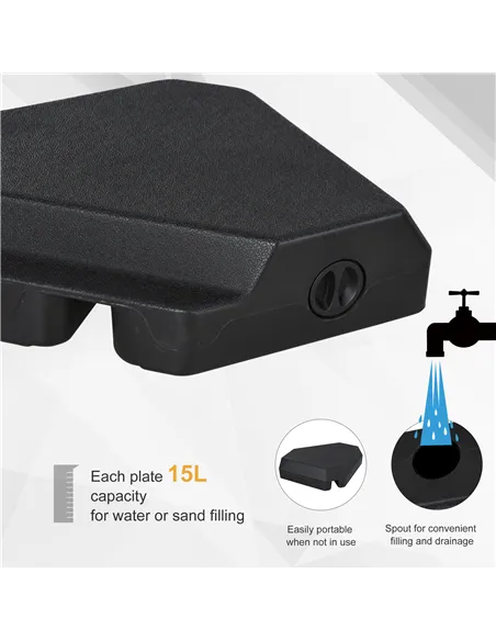 Outsunny 4PCs Fillable Parasol Base Weights with Steel Cross Base Garden Umbrella Stand 60L Water or 72kg Sand Filled Weights Pl