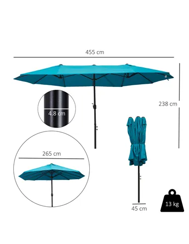 Outsunny 4.6m Double Garden Parasol - Sky Blue
