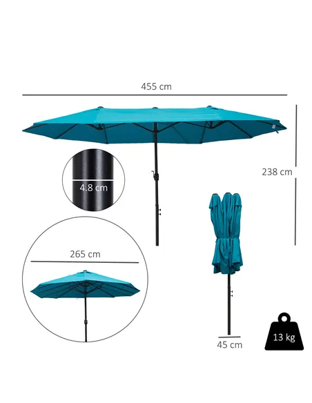 Outsunny 4.6m Double Garden Parasol - Sky Blue