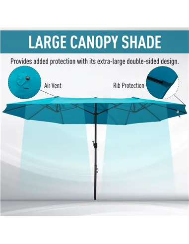 Outsunny 4.6m Double Garden Parasol - Sky Blue