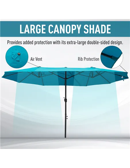Outsunny 4.6m Double Garden Parasol - Sky Blue