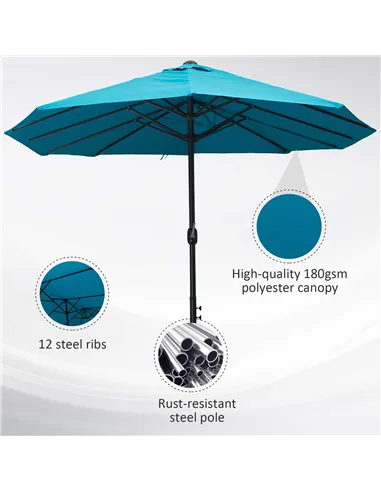 Outsunny 4.6m Double Garden Parasol - Sky Blue
