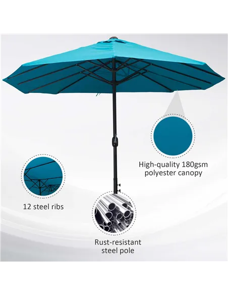 Outsunny 4.6m Double Garden Parasol - Sky Blue