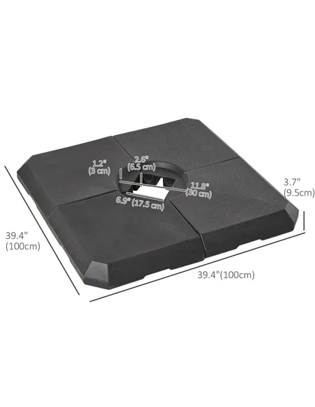 Outsunny Set of 4 Parasol Base Stand Weights for Cantilever Parasols, Water and Sand Filled, Up to 120kg, Black