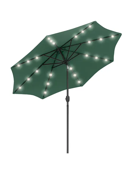 Outsunny 2.7m Patio Garden Umbrella Outdoor Parasol with Tilt Crank and 24 LEDs Lights (Green)