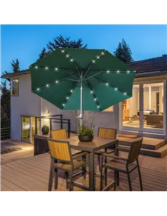 Outsunny 2.7m Patio Garden Umbrella Outdoor Parasol with Tilt Crank and 24 LEDs Lights (Green) 2