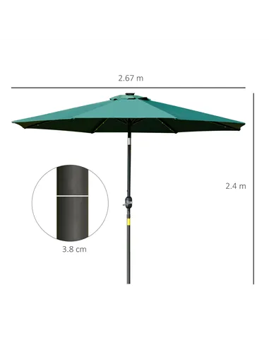 Outsunny 2.7m Patio Garden Umbrella Outdoor Parasol with Tilt Crank and 24 LEDs Lights (Green)