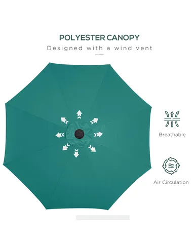 Outsunny 2.7m Patio Garden Umbrella Outdoor Parasol with Tilt Crank and 24 LEDs Lights (Green)