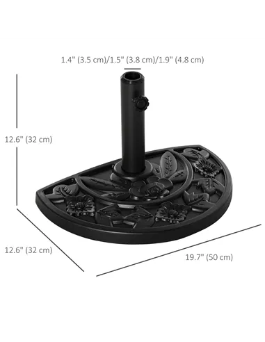 Outsunny 9kg Cement Concrete Half Round Parasol Base Umbrella Stand Garden Outdoor Accessories - Adjustable Coupler Suitable Umb