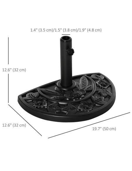 Outsunny 9kg Cement Concrete Half Round Parasol Base Umbrella Stand Garden Outdoor Accessories - Adjustable Coupler Suitable Umb