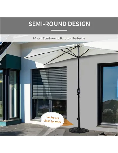 Outsunny 9kg Cement Concrete Half Round Parasol Base Umbrella Stand Garden Outdoor Accessories - Adjustable Coupler Suitable Umb