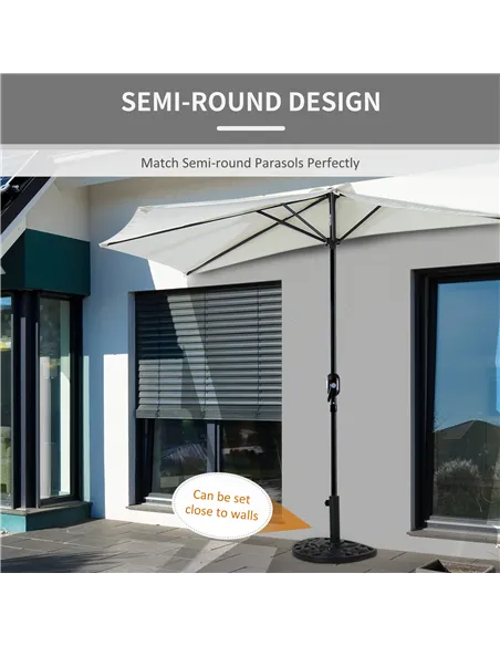 Outsunny 9kg Cement Concrete Half Round Parasol Base Umbrella Stand Garden Outdoor Accessories - Adjustable Coupler Suitable Umb