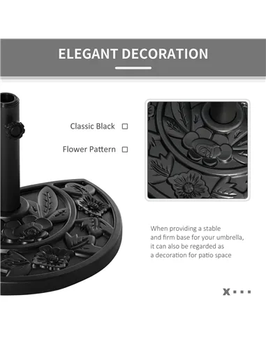 Outsunny 9kg Cement Concrete Half Round Parasol Base Umbrella Stand Garden Outdoor Accessories - Adjustable Coupler Suitable Umb