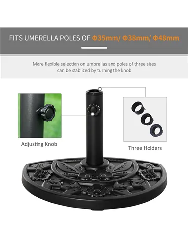 Outsunny 9kg Cement Concrete Half Round Parasol Base Umbrella Stand Garden Outdoor Accessories - Adjustable Coupler Suitable Umb