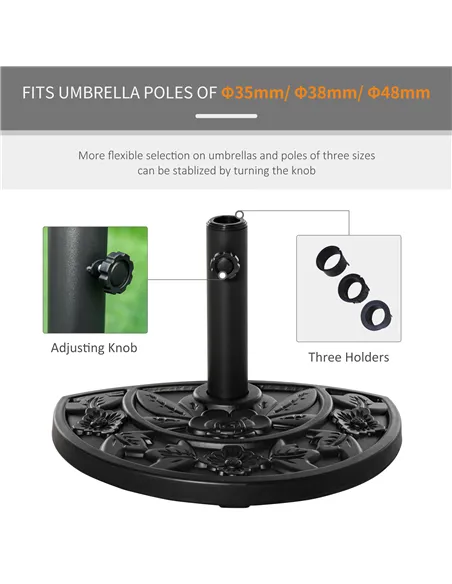 Outsunny 9kg Cement Concrete Half Round Parasol Base Umbrella Stand Garden Outdoor Accessories - Adjustable Coupler Suitable Umb
