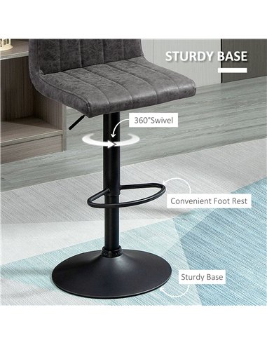 HOMCOM Adjustable Barstools Set of 2, Swivel Counter Bar Chairs, Bar Stools with Footrest, PU Leather, Gas Lift, Grey