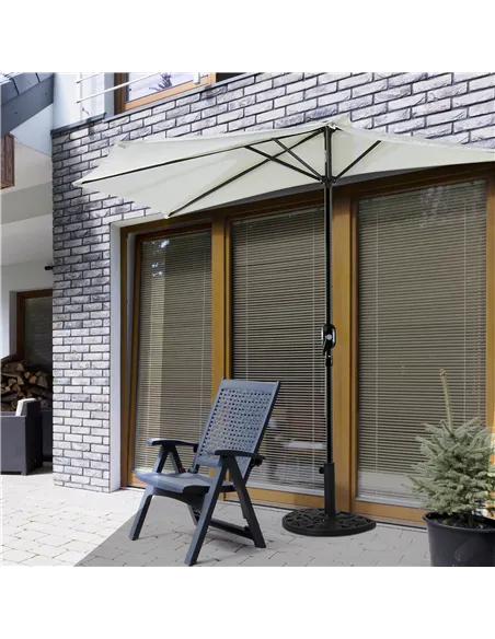 Outsunny 9kg Cement Concrete Half Round Parasol Base Umbrella Stand Garden Outdoor Accessories - Adjustable Coupler Suitable Umb