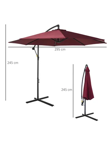 Outsunny Cantilever Umbrella Parasol Hanging Banana Steel Dark Green 3M Patio Wine Red