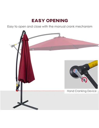 Outsunny Cantilever Umbrella Parasol Hanging Banana Steel Dark Green 3M Patio Wine Red
