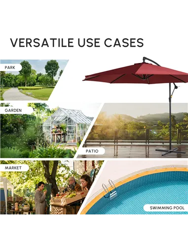 Outsunny Cantilever Umbrella Parasol Hanging Banana Steel Dark Green 3M Patio Wine Red