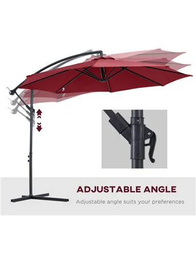 Outsunny Cantilever Umbrella Parasol Hanging Banana Steel Dark Green 3M Patio Wine Red