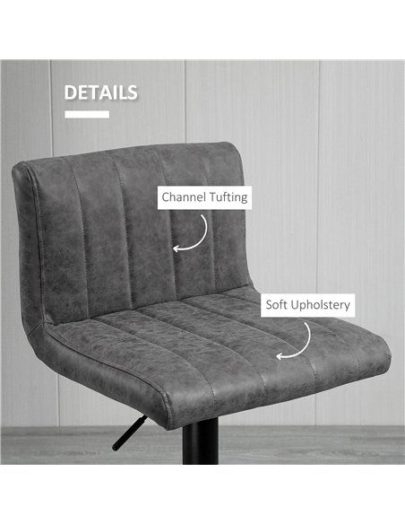 HOMCOM Adjustable Barstools Set of 2, Swivel Counter Bar Chairs, Bar Stools with Footrest, PU Leather, Gas Lift, Grey