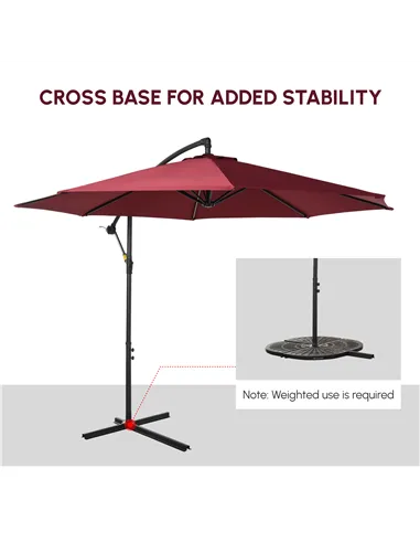 Outsunny Cantilever Umbrella Parasol Hanging Banana Steel Dark Green 3M Patio Wine Red