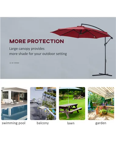 Outsunny Cantilever Umbrella Parasol Hanging Banana Steel Dark Green 3M Patio Wine Red