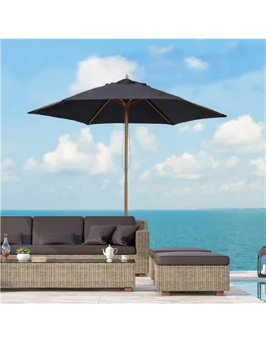 Outsunny 2.5m Wood Garden Parasol Sun Shade Patio Outdoor Wooden Umbrella Canopy Black
