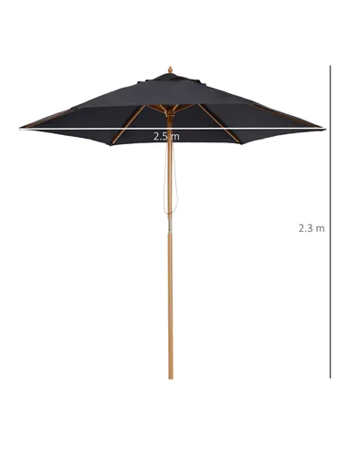Outsunny 2.5m Wood Garden Parasol Sun Shade Patio Outdoor Wooden Umbrella Canopy Black