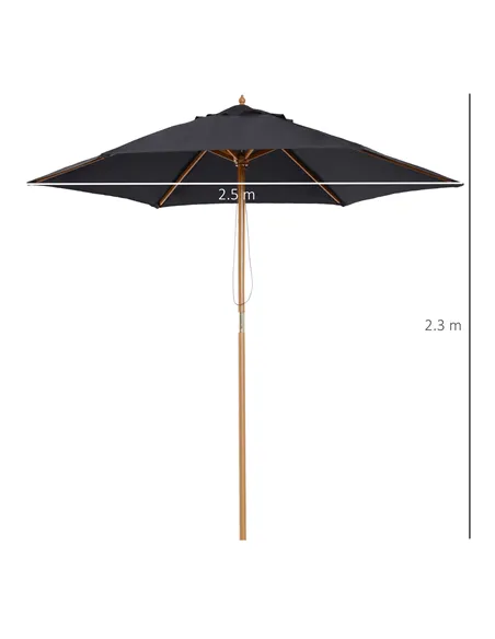 Outsunny 2.5m Wood Garden Parasol Sun Shade Patio Outdoor Wooden Umbrella Canopy Black