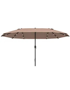 Outsunny Garden Parasol 4.4m Double-Sided Sun Umbrella Patio Parasol LED Solar Lights Khaki