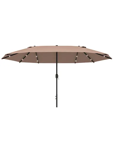 Outsunny Garden Parasol 4.4m Double-Sided Sun Umbrella Patio Parasol LED Solar Lights Khaki