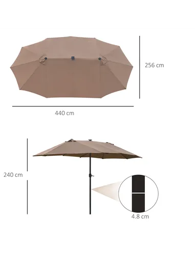 Outsunny Garden Parasol 4.4m Double-Sided Sun Umbrella Patio Parasol LED Solar Lights Khaki