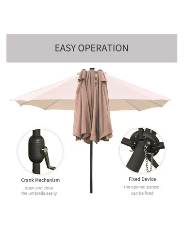 Outsunny Garden Parasol 4.4m Double-Sided Sun Umbrella Patio Parasol LED Solar Lights Khaki