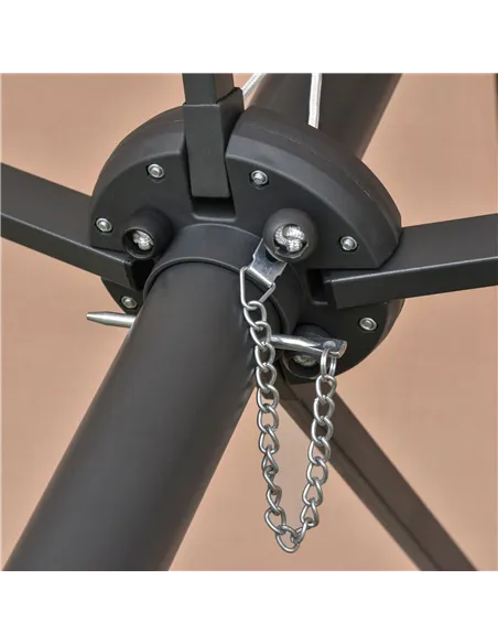 Outsunny Garden Parasol 4.4m Double-Sided Sun Umbrella Patio Parasol LED Solar Lights Khaki