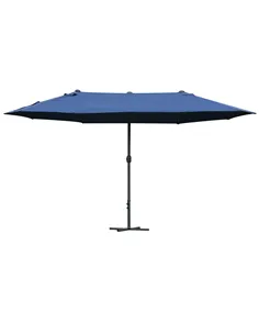 Outsunny 4.6M Sun Umbrella Canopy Double-sided Crank Sun Shade w/ Cross Base Dark Blue