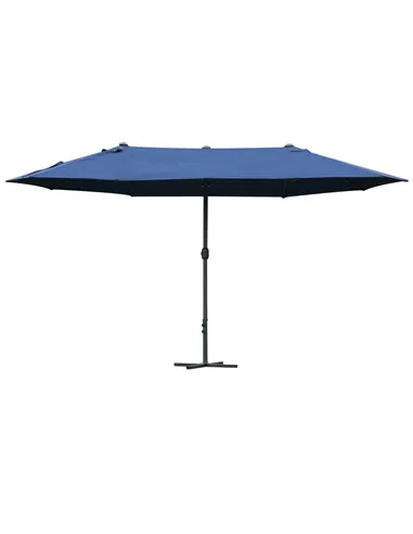 Outsunny 4.6M Sun Umbrella Canopy Double-sided Crank Sun Shade w/ Cross Base Dark Blue