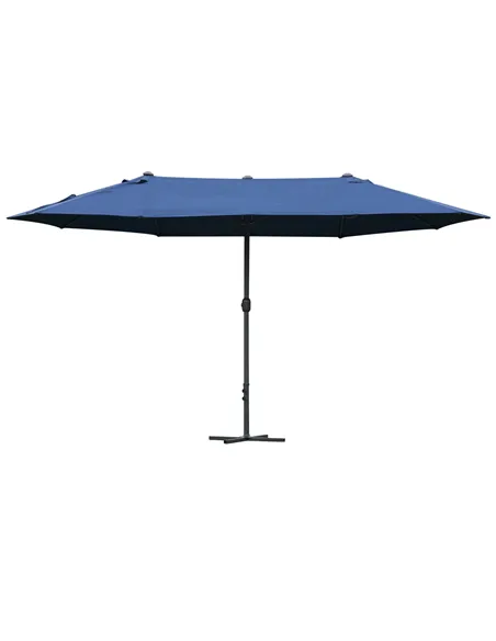 Outsunny 4.6M Sun Umbrella Canopy Double-sided Crank Sun Shade w/ Cross Base Dark Blue