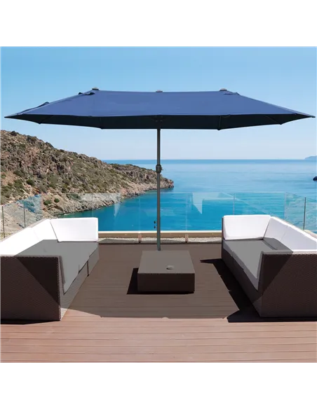 Outsunny 4.6M Sun Umbrella Canopy Double-sided Crank Sun Shade w/ Cross Base Dark Blue