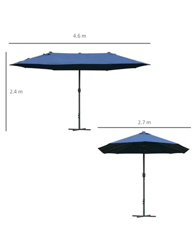 Outsunny 4.6M Sun Umbrella Canopy Double-sided Crank Sun Shade w/ Cross Base Dark Blue