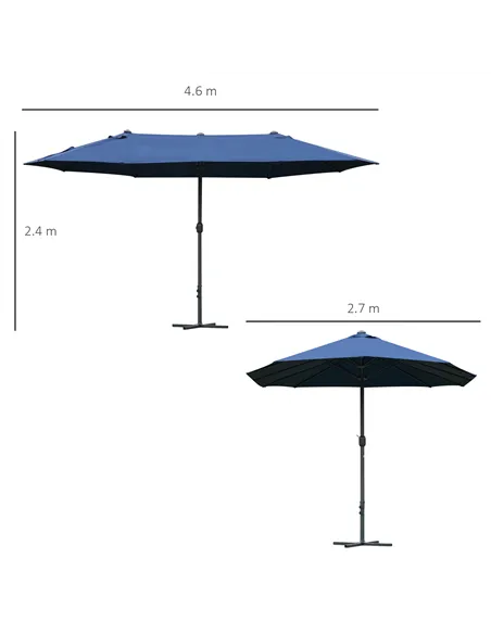 Outsunny 4.6M Sun Umbrella Canopy Double-sided Crank Sun Shade w/ Cross Base Dark Blue