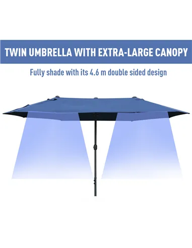 Outsunny 4.6M Sun Umbrella Canopy Double-sided Crank Sun Shade w/ Cross Base Dark Blue