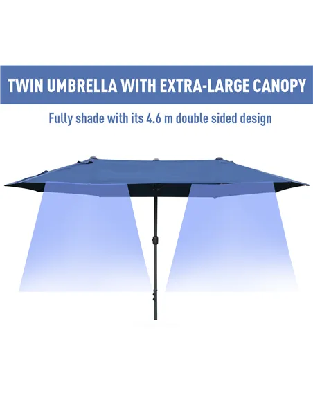 Outsunny 4.6M Sun Umbrella Canopy Double-sided Crank Sun Shade w/ Cross Base Dark Blue
