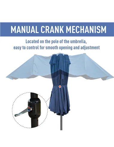 Outsunny 4.6M Sun Umbrella Canopy Double-sided Crank Sun Shade w/ Cross Base Dark Blue