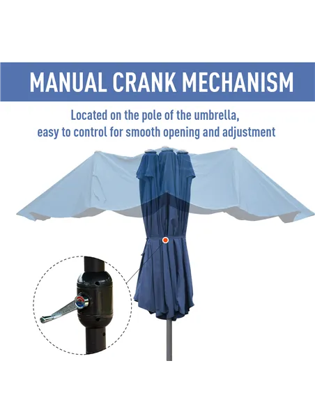 Outsunny 4.6M Sun Umbrella Canopy Double-sided Crank Sun Shade w/ Cross Base Dark Blue