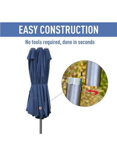 Outsunny 4.6M Sun Umbrella Canopy Double-sided Crank Sun Shade w/ Cross Base Dark Blue