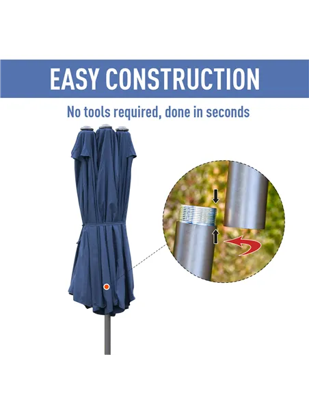 Outsunny 4.6M Sun Umbrella Canopy Double-sided Crank Sun Shade w/ Cross Base Dark Blue