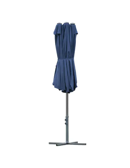 Outsunny 4.6M Sun Umbrella Canopy Double-sided Crank Sun Shade w/ Cross Base Dark Blue